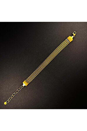 Hasır Model, Paslanmaz Çelik Zincir Bileklik 30, Altın Renk