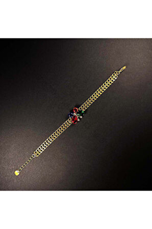 Xxx Renkli Zirkon Taşlardan Kelebek, Paslanmaz Çelik Bileklik 31, Altın Renk