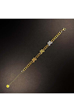 Xxx Kelebek Çok Renkli Zirkon Taşlı, Paslanmaz Çelik Bileklik 36, Altın Renk