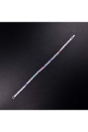 Su Yolu, Nazarlı, Zirkon Taşlı, Zincir Bileklik 39, Gümüş Renk