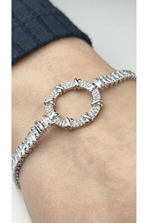 Xxx Xo Halkalı, Zirkon Taşlı, Paslanmaz Çelik Zincir Bileklik 80, Gümüş Renk