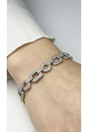 Zirkon Taşlı, Zincir Bileklik, Pembe Renk