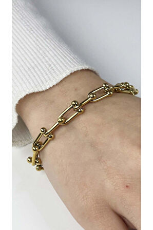 Paslanmaz Çelik Zincir Bileklik 128, Altın Renk