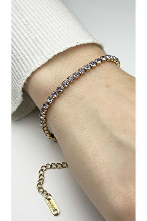 Su Yolu, Mor Zirkon Taşlı, Paslanmaz Çelik Zincir Bileklik 161, Altın Renk