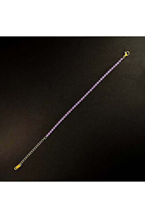 Su Yolu, Mor Zirkon Taşlı, Paslanmaz Çelik Zincir Bileklik 161, Altın Renk