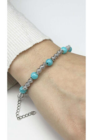 Bileklik, Kararmayan Çelik, Topçuk Detaylı, Gümüş Renk, Model360