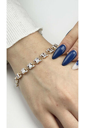 Su Yolu, Zirkon Taşlı, Altın Kaplama Zincir Bileklik 367, Pembe (ROSE) Renk