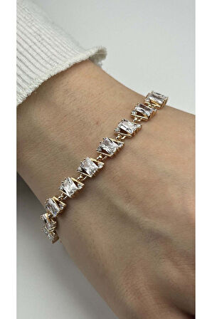 Su Yolu, Zirkon Taşlı, Altın Kaplama Zincir Bileklik 367, Pembe (ROSE) Renk