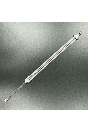 Su Yolu, Zirkon Taşlı, Italyan Zinciri, Paslanmaz Bileklik 370, Gümüş Renk