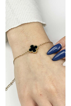 Paslanmaz Çelik Zincir Bileklik 381, Zincir Altın Renk, Van Figür Siyah Renk