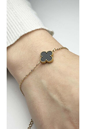 Paslanmaz Çelik Zincir Bileklik 381, Zincir Altın Renk, Van Figür Siyah Renk