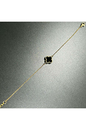 Paslanmaz Çelik Zincir Bileklik 381, Zincir Altın Renk, Van Figür Siyah Renk