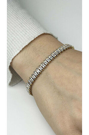 Su Yolu, Zirkon Taşlı, Paslanmaz Çelik Bileklik 383, Altın Renk