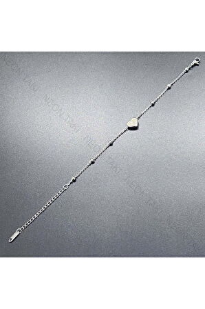 Topçuk Ve Kalp Figürlü, Paslanmaz Çelik Zincir Bileklik 417, Gümüş Renk