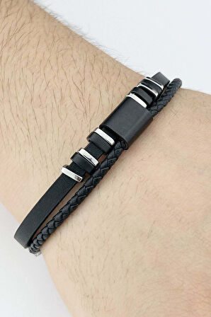 Erkek Bileklik 429, Deri Ve Paslanmaz Çelik