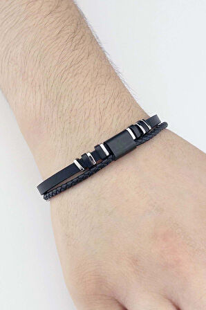 Erkek Bileklik 429, Deri Ve Paslanmaz Çelik