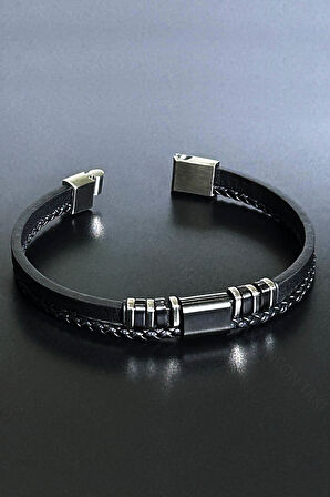 Erkek Bileklik 429, Deri Ve Paslanmaz Çelik