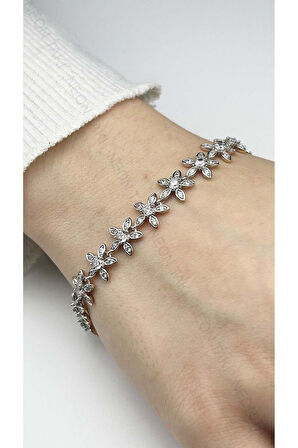 Zirkon Taşlı, Çiçek Figürlü, Yüzeyi Altın Çelik Bileklik 436, Kasa Altın Renk