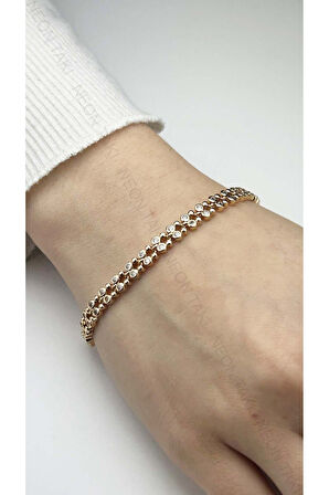 Zirkon Taşlı, Altın Kaplama, Paslanmaz Çelik Bileklik 454, Altın Renk