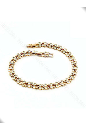 Zirkon Taşlı, Altın Kaplama, Paslanmaz Çelik Bileklik 454, Altın Renk