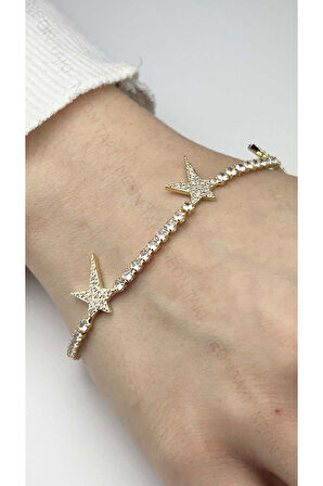 Zirkon Taşlı, Su Yolu, Yıldız Figürlü Paslanmaz Çelik Zincir Bileklik 469