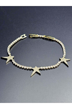 Zirkon Taşlı, Su Yolu, Yıldız Figürlü Paslanmaz Çelik Zincir Bileklik 469