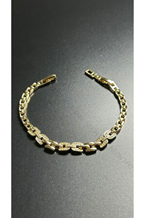 Zirkon Taşlı, Altın Kaplama, Çelik Bileklik 472, Altın Renk