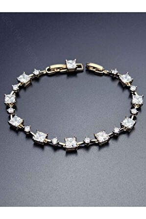 Zirkon Taşlı, Altın Kaplama, Paslanmaz Bileklik 476, Pembe (ROSE) Renk