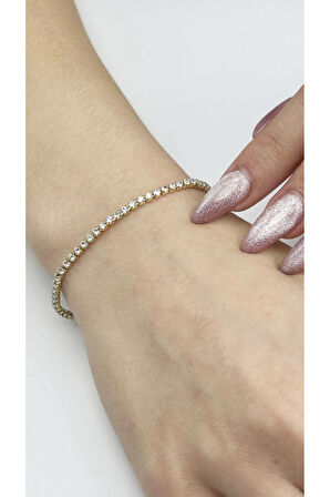 Su Yolu, Zirkon Taşlı, Paslanmaz Çelik Zincir Bileklik 484, Altın Renk