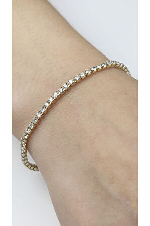 Su Yolu, Zirkon Taşlı, Paslanmaz Çelik Zincir Bileklik 484, Altın Renk