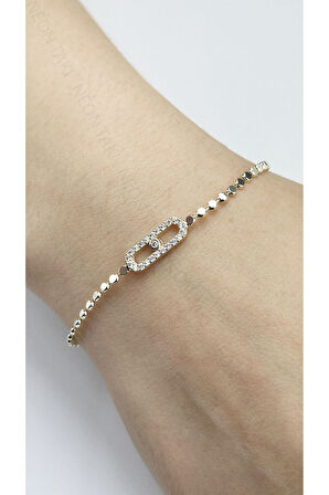 Zirkon Taşlı, Çelik Zincir Bileklik 487, Altın Renk