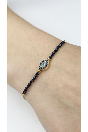 Göz, Kristal Mavi Taşlı Paslanmaz Çelik Zincir Bileklik 489, Altın Renk