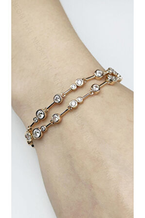 Zirkon Taşlı, Altın Kaplama, Paslanmaz Çelik Bileklik 492, Rose Renk