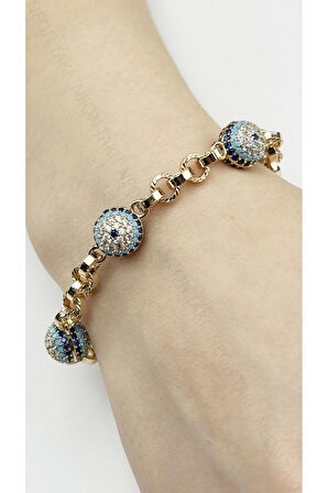 Zirkon Taşlı, Altın Kaplama, Paslanmaz Çelik Bileklik 493, Rose Renk