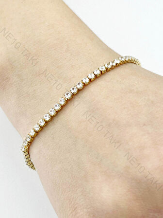 Su Yolu, Zirkon Taşlı, Paslanmaz Çelik Zincir Bileklik 496, Altın Renk