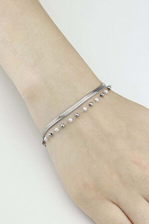 İncili, İtalyan Zincir Çelik Bileklik 501, Gümüş Renk