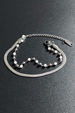 İncili, İtalyan Zincir Çelik Bileklik 501, Gümüş Renk