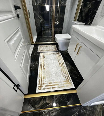 Su emici Kaymaz tabanlı 2li banyo paspas takımı sünger dolgulu yumuşak dokulu dekoratif takım 