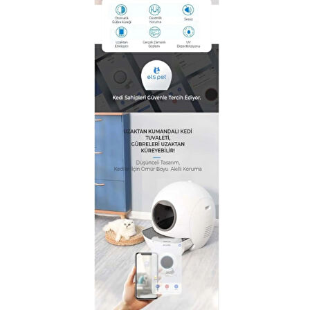 els pet Smart Pro Akıllı Otomatik Kedi Tuvaleti , App Kontrol , Uv Temizleme 
