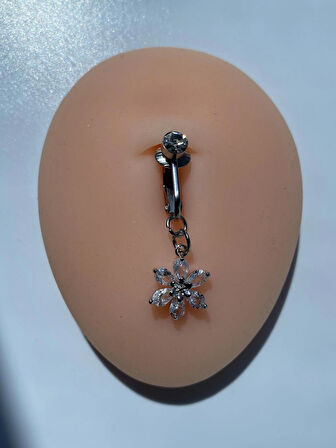Çelik Göbek Piercing Mıknatıslı Sıkıştırmalı Kullanımlı Çiçek Model