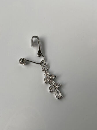 Çelik Göbek Piercing Mıknatıslı Deliksiz Kullanım Sıkıştırmalı Çiçek Sallantılı Uzun Model