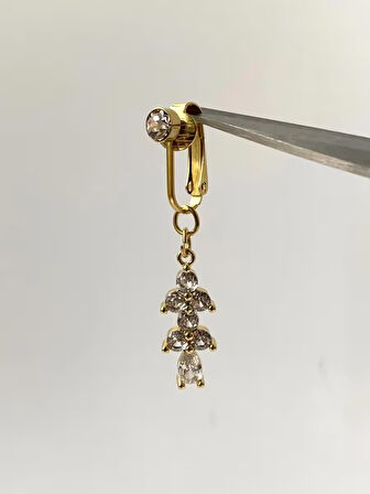 Çelik Göbek Piercing Mıknatıslı Deliksiz Kullanım Sıkıştırmalı Çiçek Sallantılı Uzun Model