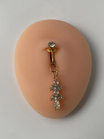 Çelik Göbek Piercing Mıknatıslı Deliksiz Kullanım Sıkıştırmalı Çiçek Sallantılı Uzun Model