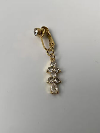 Çelik Göbek Piercing Mıknatıslı Deliksiz Kullanım Sıkıştırmalı Çiçek Sallantılı Uzun Model