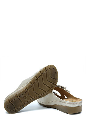 SIB160117-V2 Kifidis-Natura Kadın Çift Bantlı Anatomik Deri Terlik 36-41 Altın/Gold