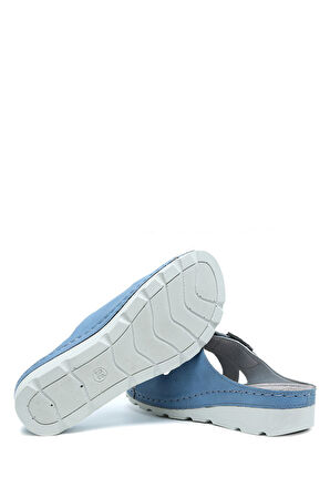 SIB160117-V2 Kifidis-Natura Kadın Çift Bantlı Anatomik Deri Terlik 36-41 Mavi/Blue