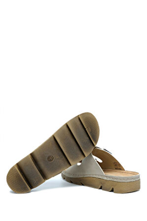 SIB220517-V2 Kifidis-Natura Kadın Çift Bantlı Anatomik Deri Terlik 36-41 Vizon/Nude