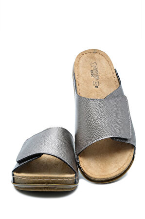 SIB213622 Kifidis-Natura Kadın Tek Bantlı Anatomik Deri Terlik 36-41 Krom/Chrome