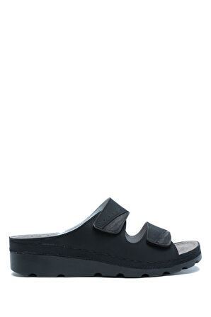 SIB160147 Kifidis-Natura Kadın Çift Bantlı Anatomik Deri Terlik 36-41 Siyah/Black
