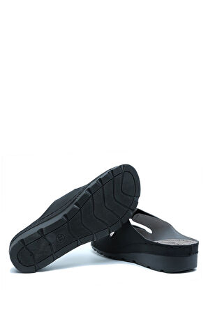 SIB160147 Kifidis-Natura Kadın Çift Bantlı Anatomik Deri Terlik 36-41 Siyah/Black